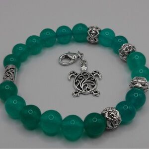 Peridot Gemstone Bracelet With Silvery Turtle Charm, Helps Sea Turtle Rescues!